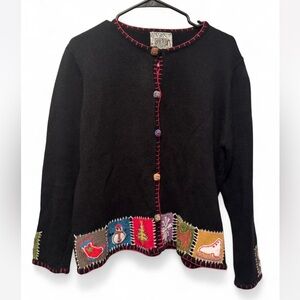 Vintage Curio Black Patchwork Christmas Cardigan Sweater